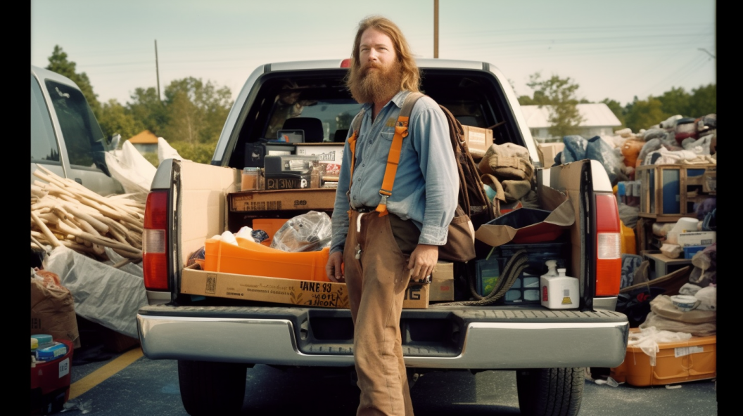 man with a pickup bed in dissaray